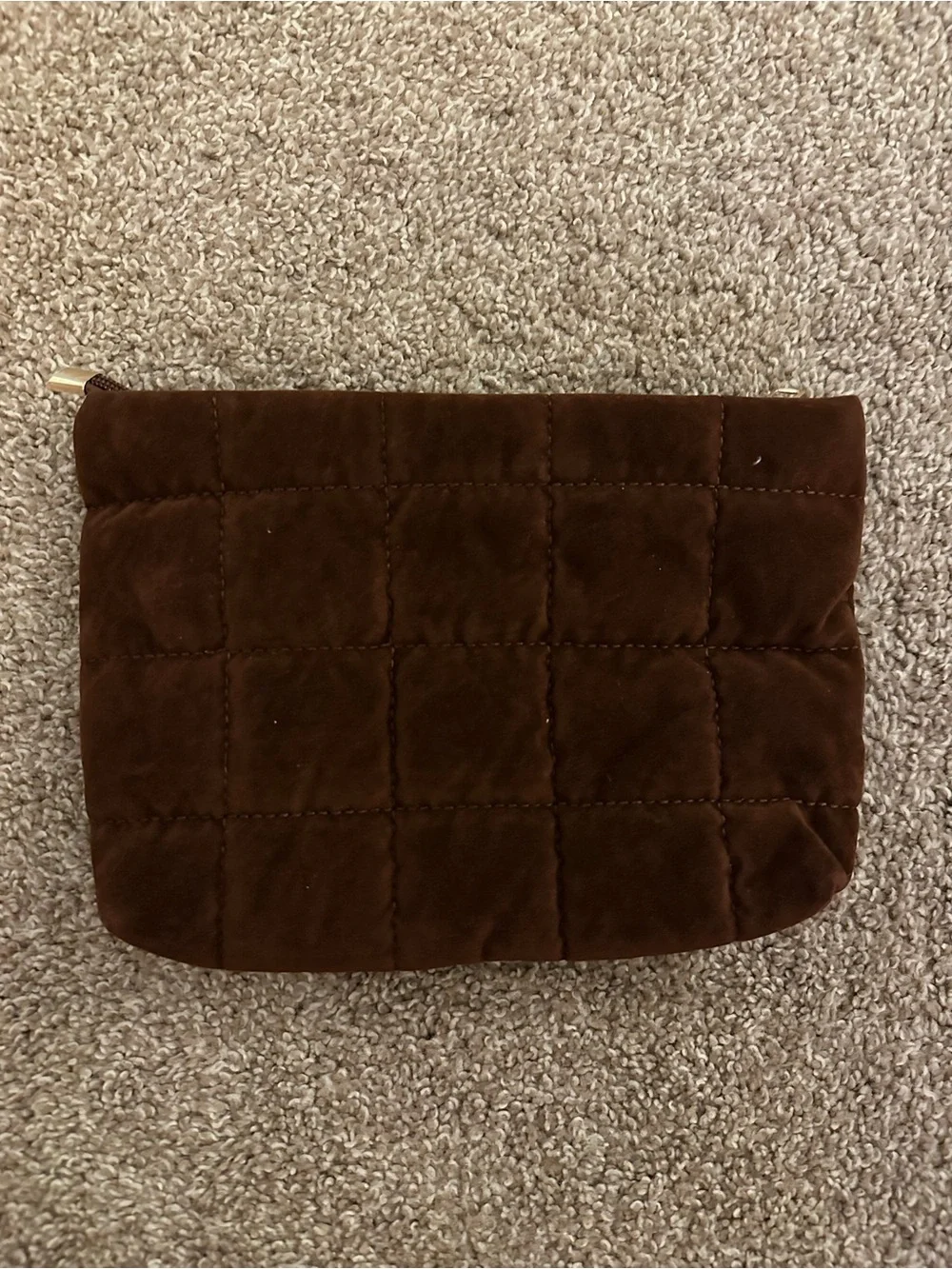 Quilted Brown Cosmetic Pouch